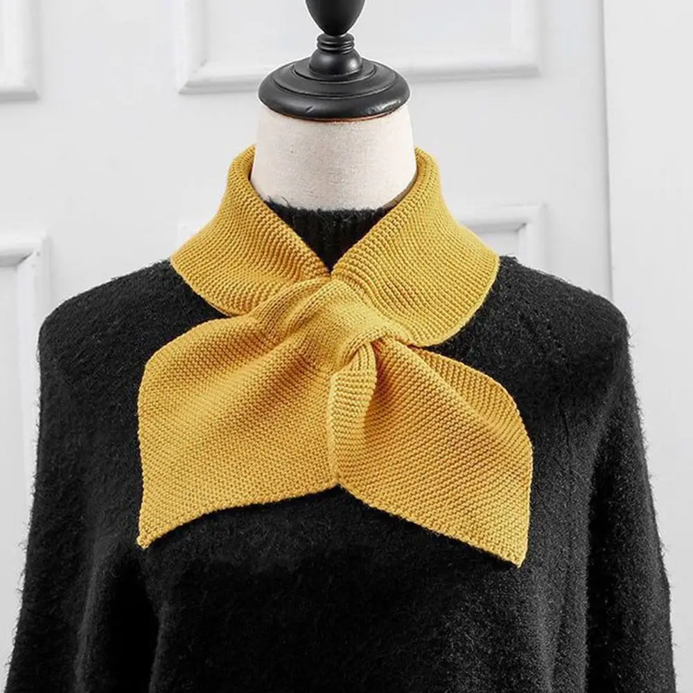 Winter Knitted Cross Scarf Warm Detachable Turtleneck Casual Windproof Sweater Bowtie Women