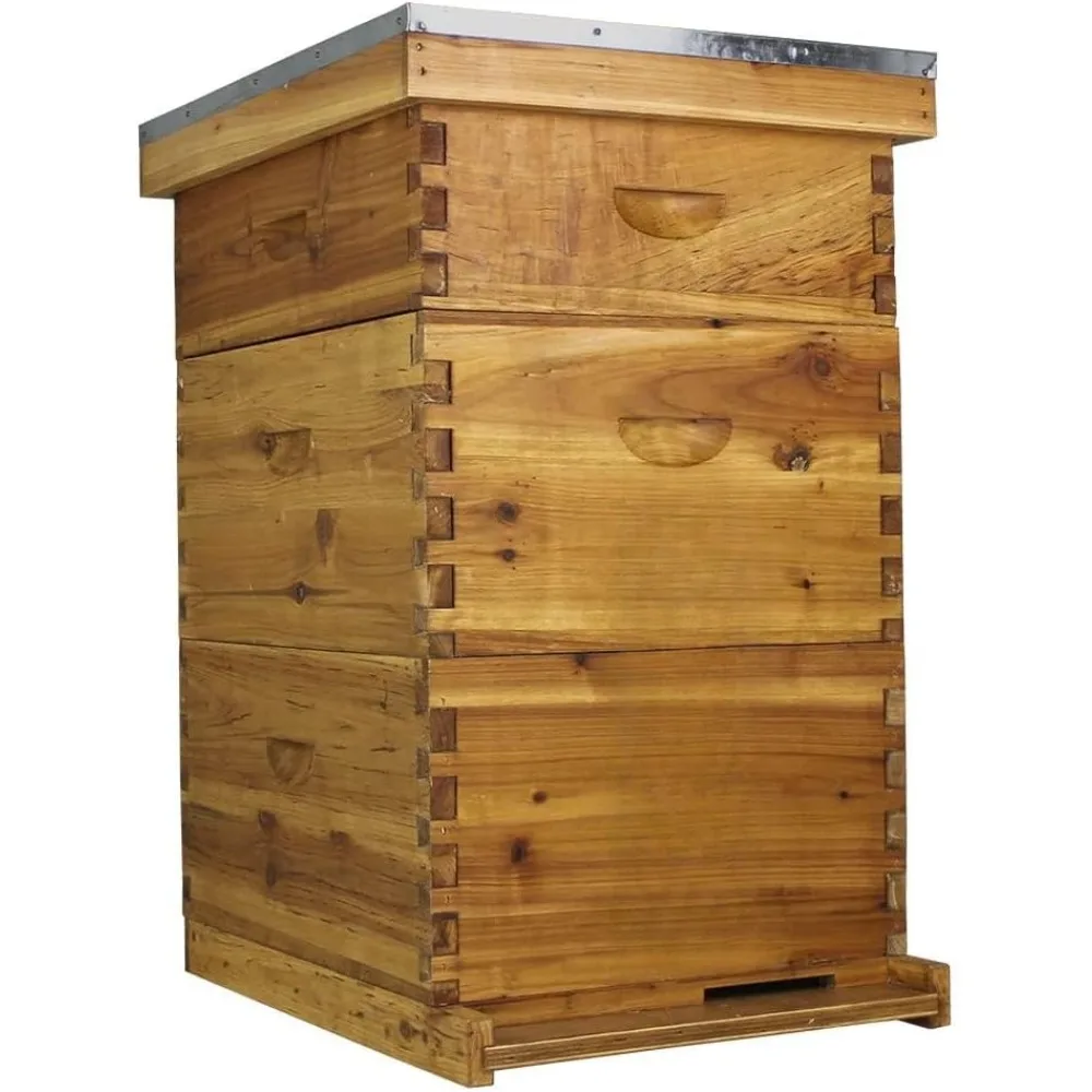 The Original Beeswax Coated Beehive Kit, Includes 2 Deep & 1 Medium Boxes with 10 Wooden Frames & Heavy Wax Coated Foundations