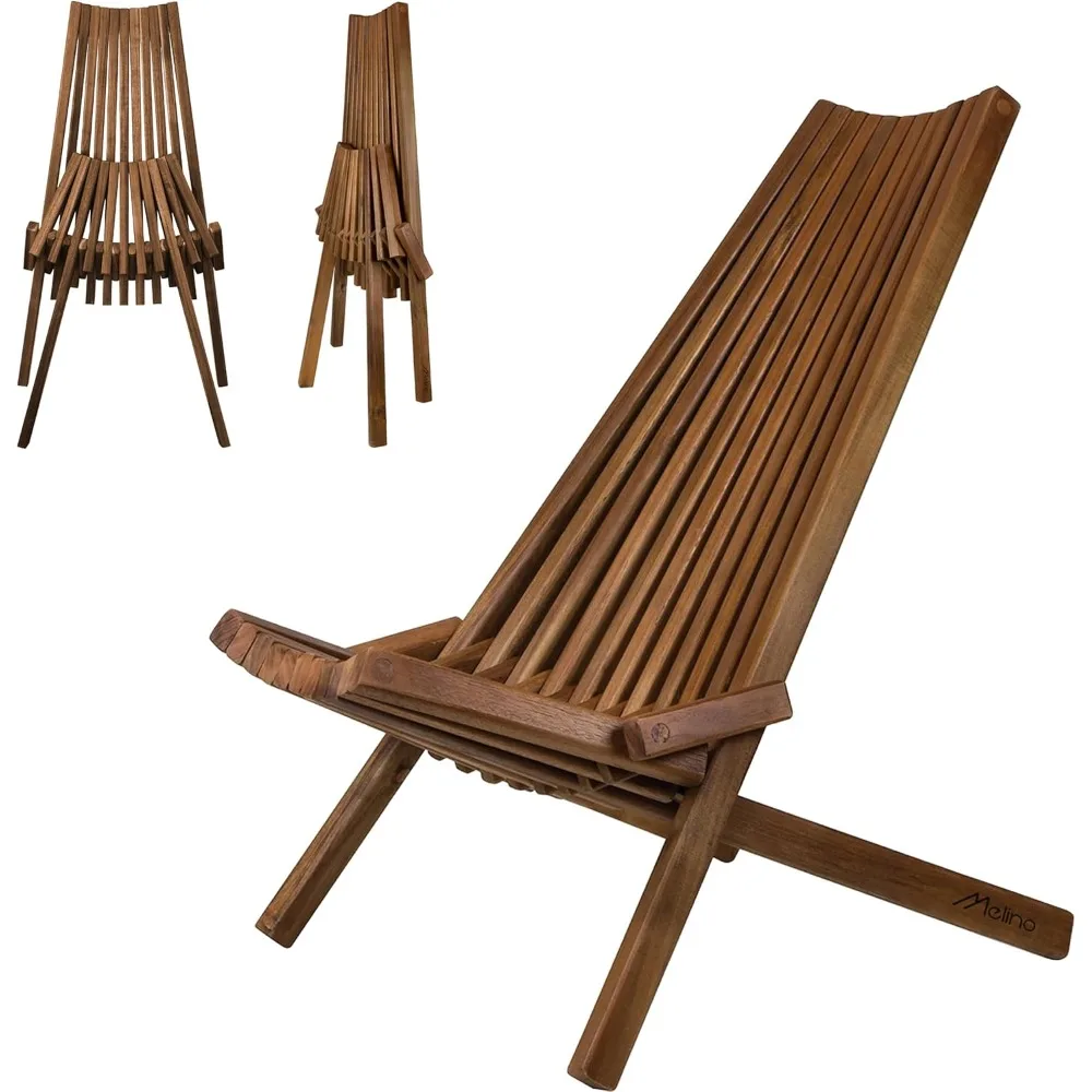 Wooden Folding Chair for Outdoor - Low Profile Acacia Wood Lounge Chair with FSC Certified - Fully Assembled Outdoor Foldable