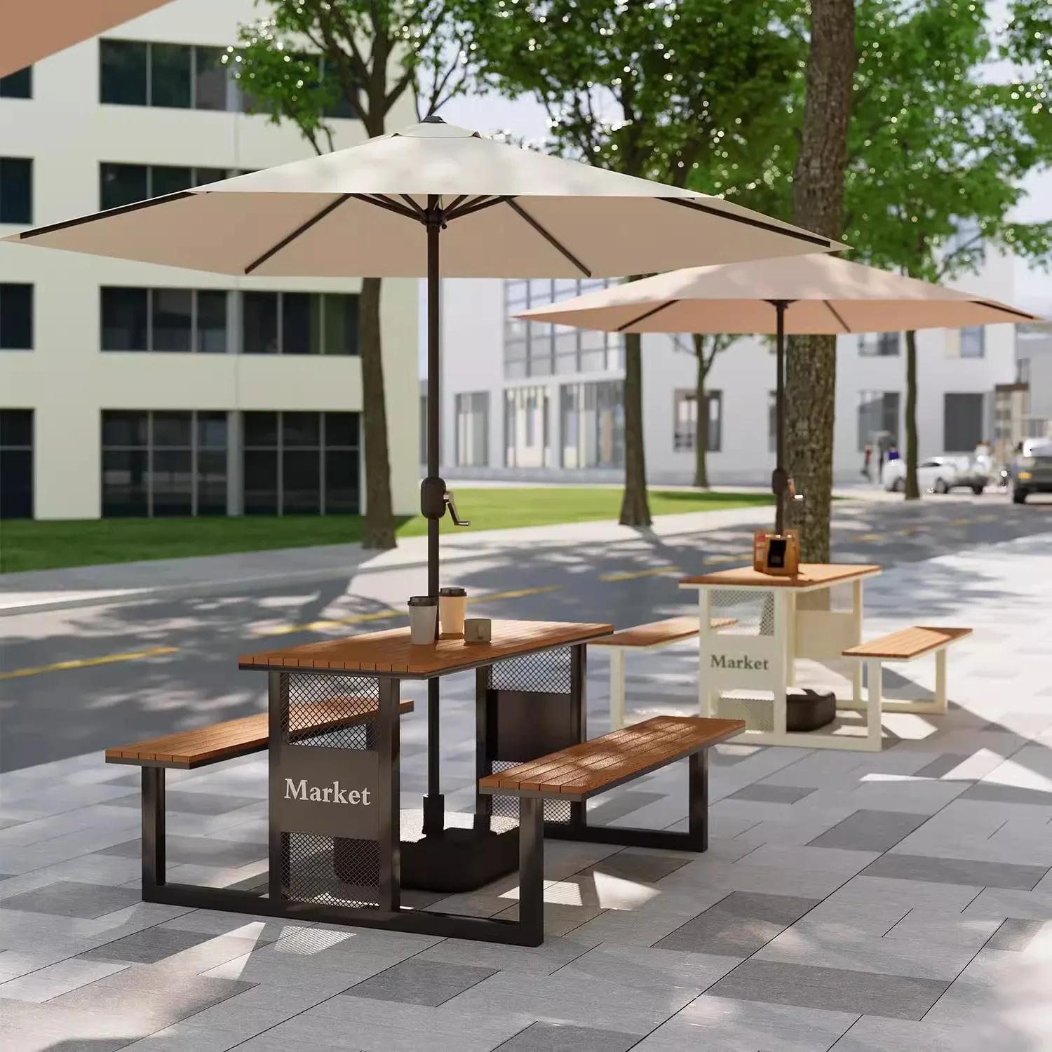 Outdoor table and chair combination integrated leisure table and chair open-air outdoor swing plastic wood table and chair munic
