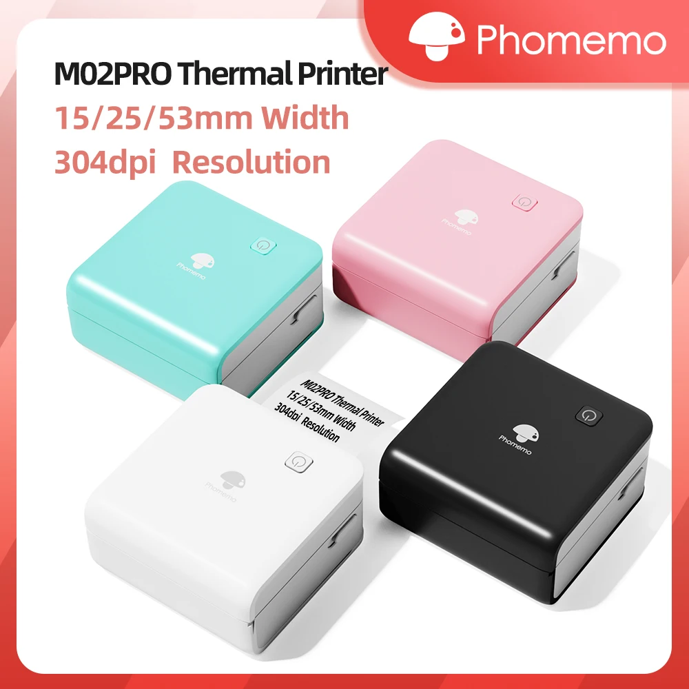 Phomemo M02Pro Mini Portable Thermal Printer Wireless Photo Labeler 300dpi Inkless Printing 15/25/50/53mm for Easy Labeling