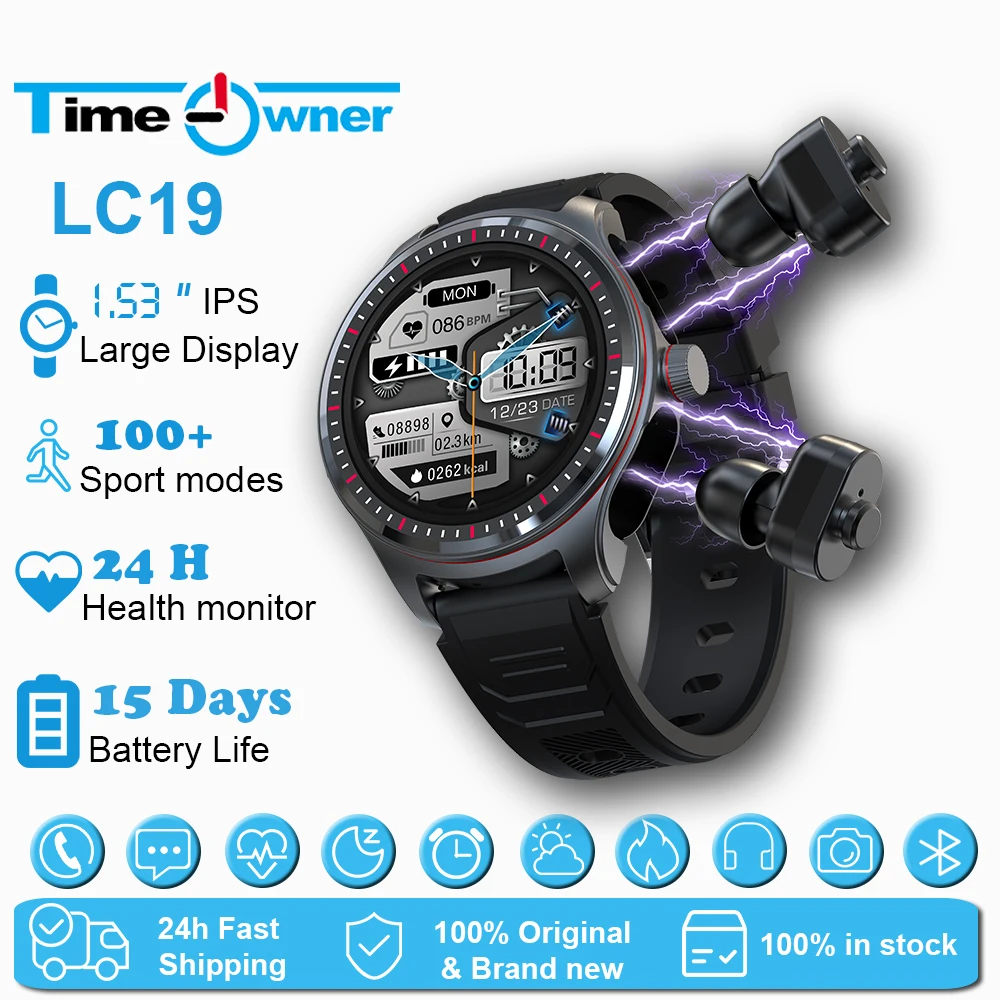 

Time Owner 1.53 inch with TWS Earphone 2 in 1 Smart Watch, Music Control AI Voice Assistant Health Monitoring, LC19 Smartwatch