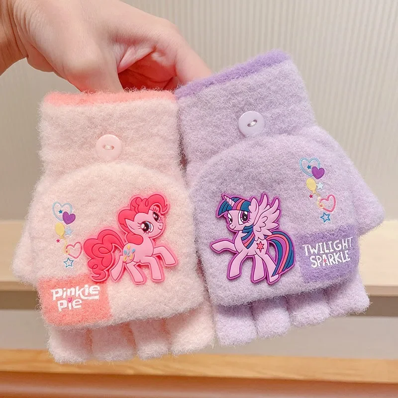 Gants chauds en peluche de dessin animé pour enfants, mon petit poney, arc-en-ciel, tableau de bord, Applejack, écriture, cadeau de vacances spécial, rabat à cinq doigts, hiver