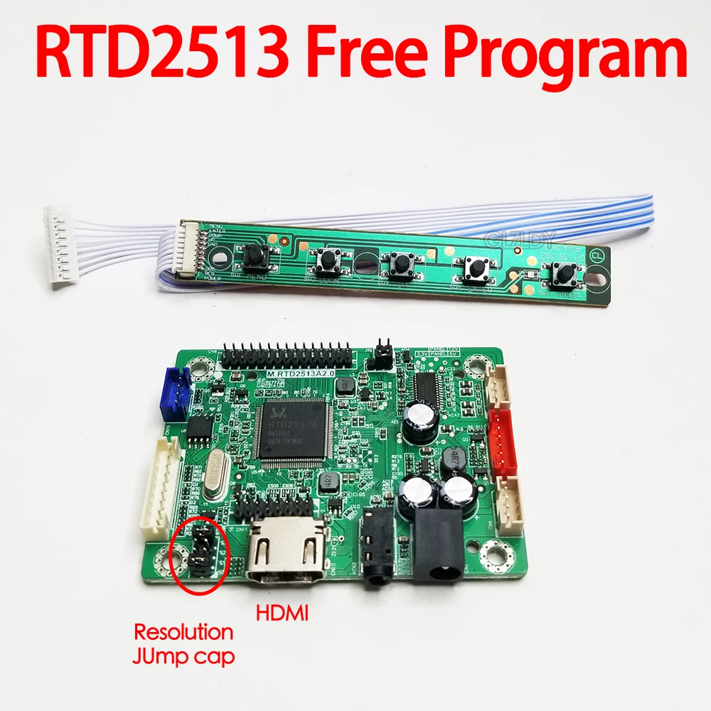 RTD2513 mini LCD driver board HDMI to LVDS jump cap program drive free laptop display controller board 1366x768 Audio button