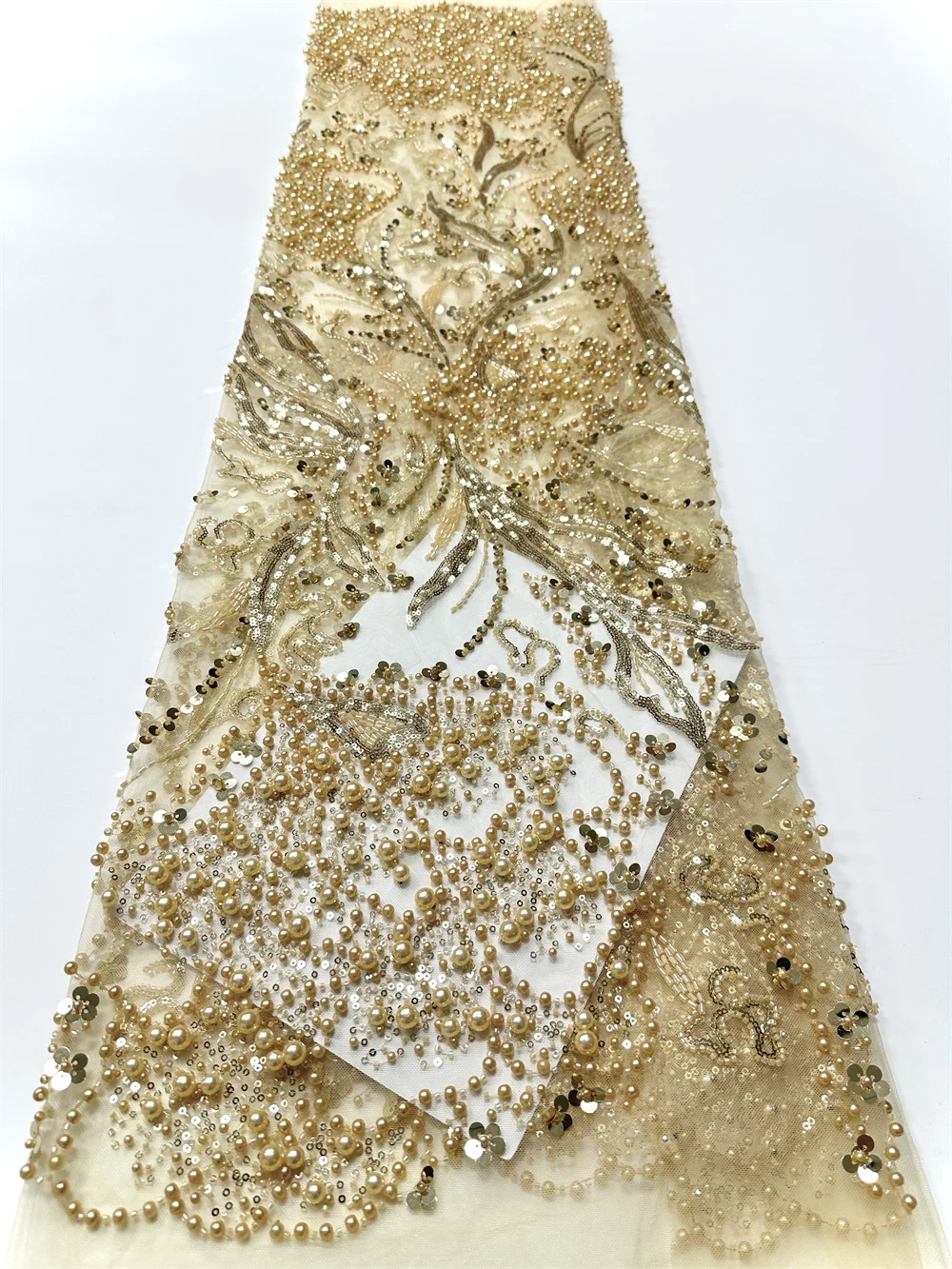 African Heavy Bead Lace Fabric 2025 High Quality Lace Nigerian Sequins French Tulle Fabric Material For Wedding Party Women Sew