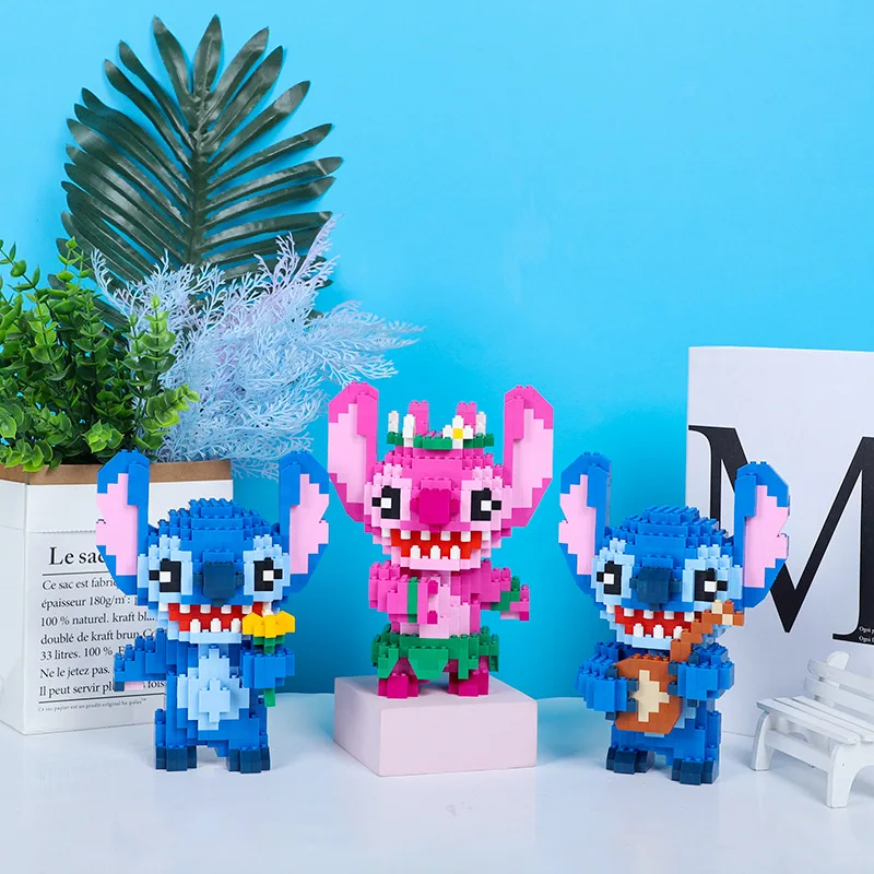 Kawaii Guitar Stitch Building Block Assembled Hawaii Angel 3D Model Flower Lilo And Stitch Mini Bricks Figure Toys For Kid Gift