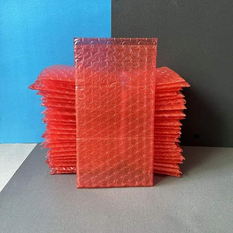 

Red Bubble Bag Flat Mouth Anti Static Electricity Bilayer Small Shockproof Bubble Wrap Bags Express Transport Packaging Bag