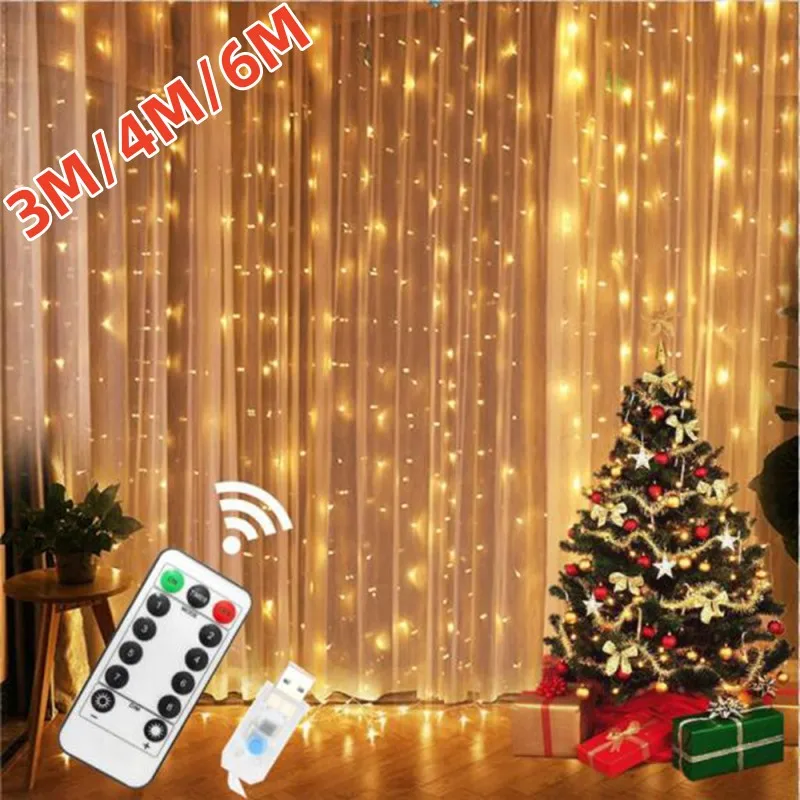 3M 4M 6M Led Gordijn Garland Op Het Raam Usb Festoen Fairy Lights Met Afstandsbediening Nieuwe Jaar guirlande Led Verlichting Kerst Decoratie