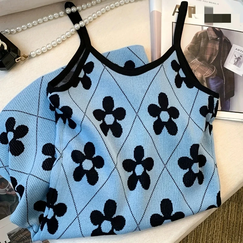 Nuovo abito estivo con motivo floreale lavorato a maglia, mini abito senza maniche per le donne, abbigliamento da vacanza, vestito estivo, moda nuova