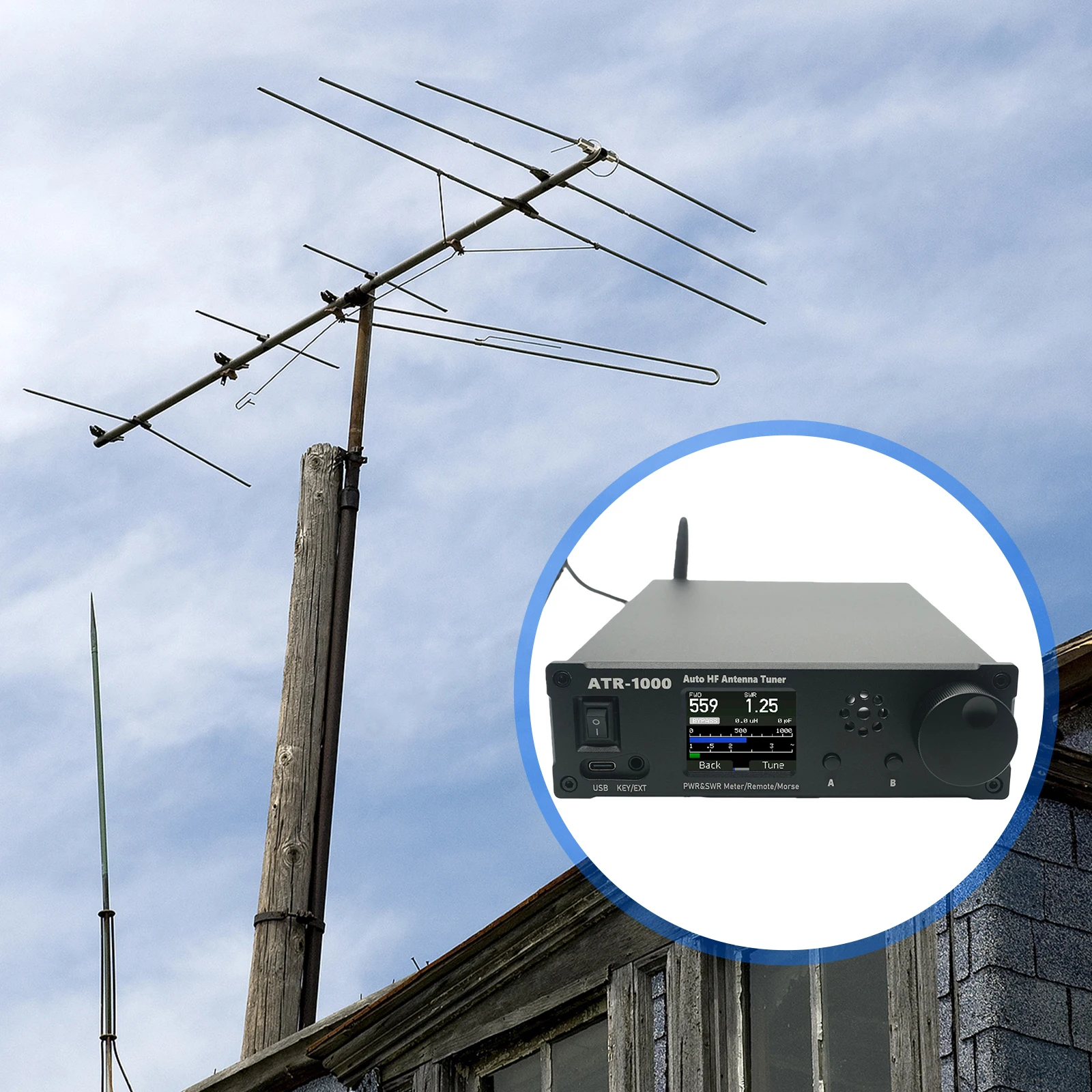 AMNVOLT ATR1000 1000 Вт 1,8-30 МГц ВЧ коротковолновый радиотюнер 1,8-дюймовый TFT-экран Мини-радиоооборудование Антенна Авто тюнер для YAESU ICOM