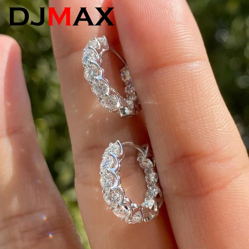 DJMAX Full Moissanite Diamond Earrings Hoop for Women Original 925 Sterling Silver Classic Lady's Moissanite Fine Earrings 2024