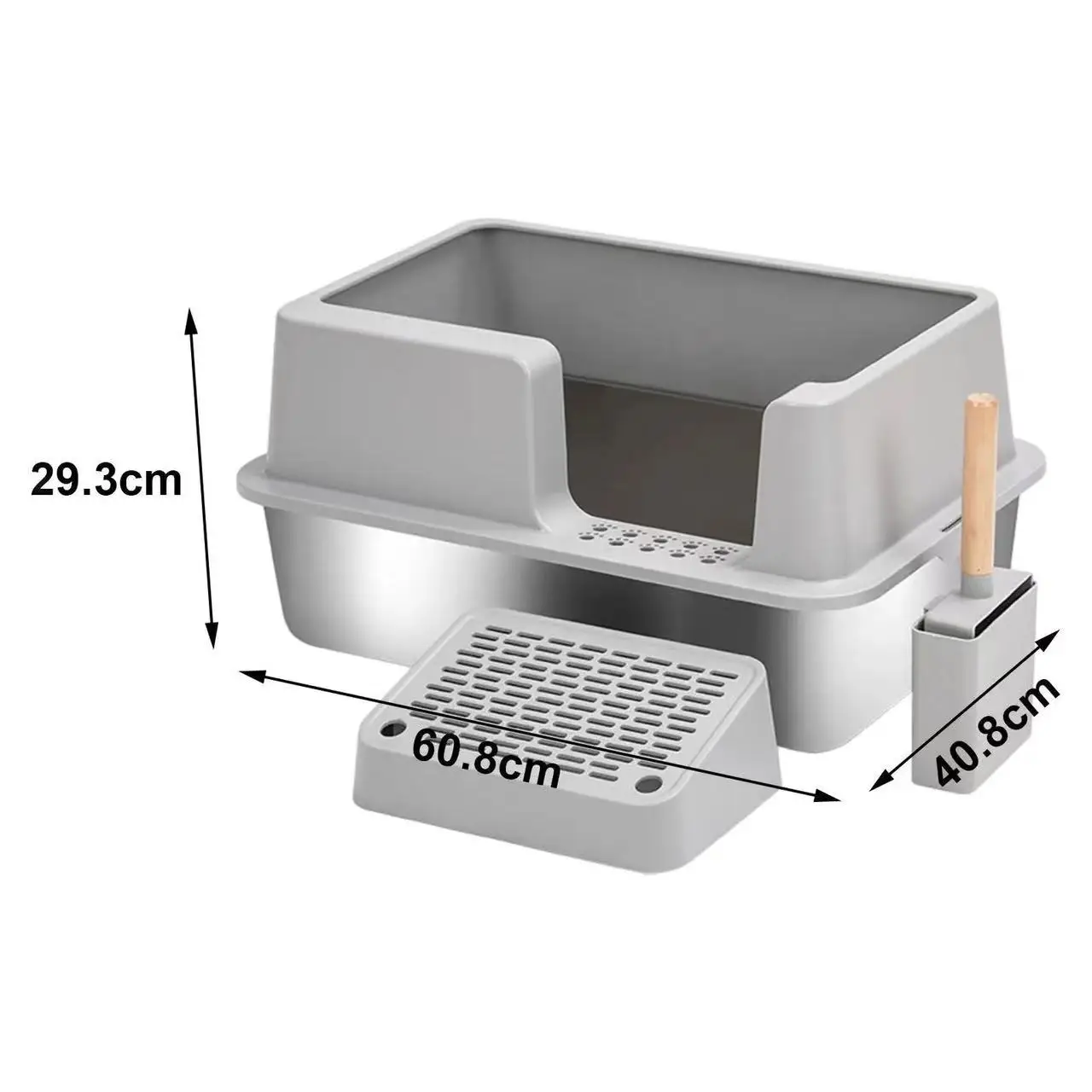 Stainless Steel and Plastic Pet Toilet Sandbox Scoop Semi Closed High Side Cat Litter Tray Cat Litter Box Accessory