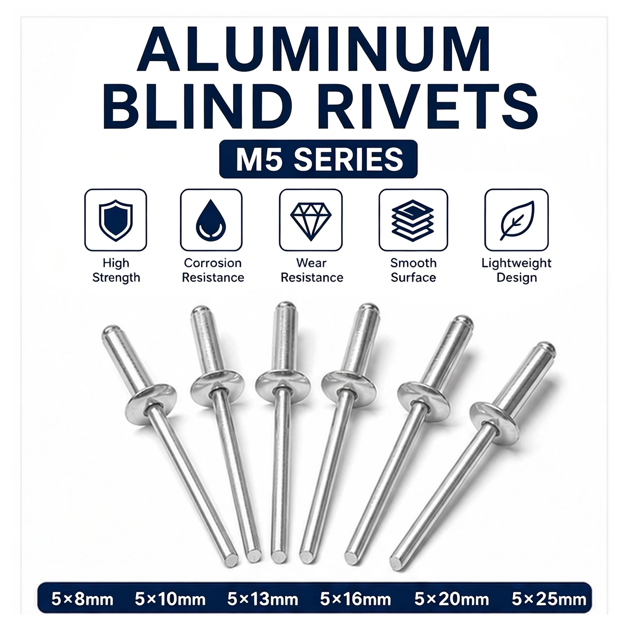 25-100Pcs M5 Blind Pops Rivets Aluminum, Round Head Open End Pull Rivets Steel Mandrel Fastener Nails