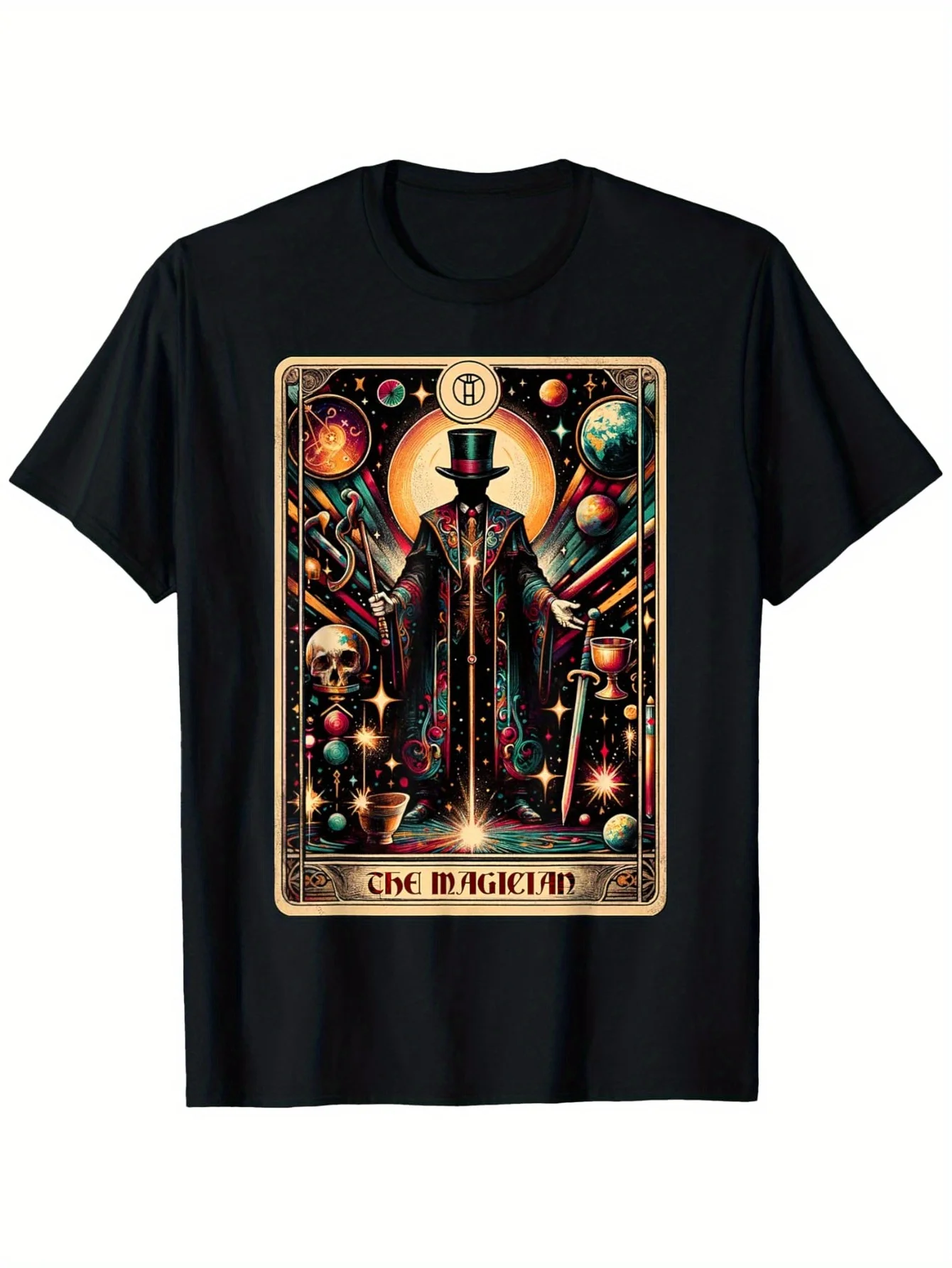 Major Arcana Tarot Card The Magician T-Shirt 100% Cotton Round Neck Short Sleeve T-shirt Halloween Thanksgiving Christmas Gift f
