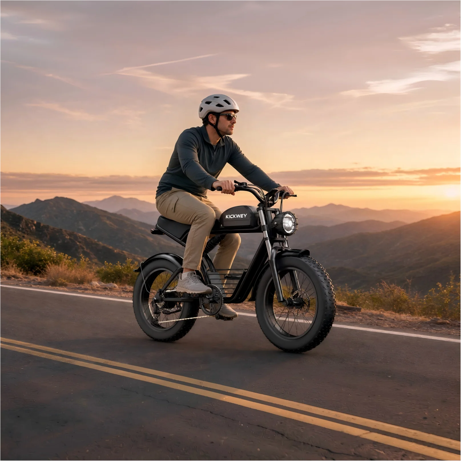 Kickwey K7, bicicletta elettrica con pneumatici larghi in stile retrò, motore da 1500 W, 20"X4", adatta a tutti i tipi di terreno, velocità massima di 51 km/h, 7 velocità, freni a disco doppi.