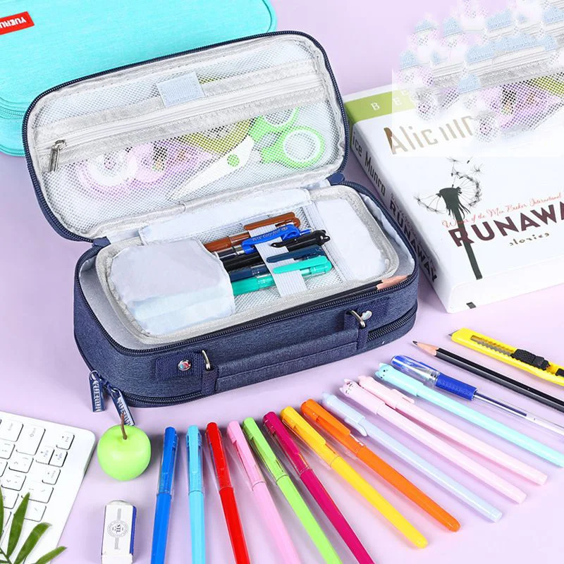 2 Piece Stationery Kawaii Cute Large-capacity Version Simple Fresh Pen Pencil Bag School Office Supplies Pouch Cosmetics Case