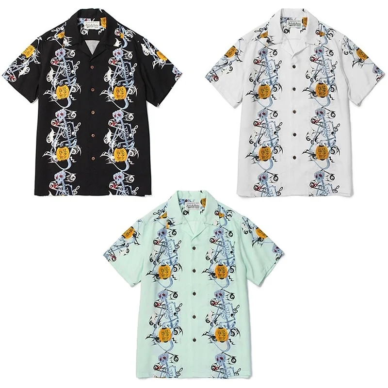 WACKO MARIA Hawaii Graffiti High Quality Summer Shirt Fashion Brand Mens Womens Casual Holiday Short Sleeve Shirt Tops