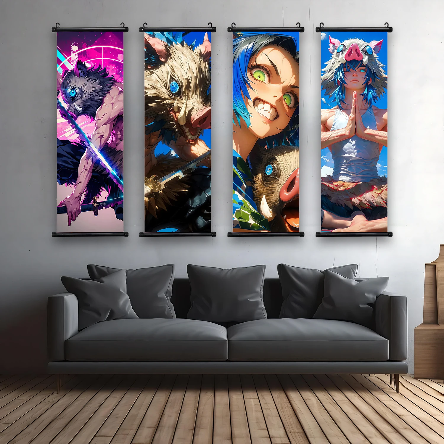 Scroll Wall Hanging Anime Tanjiro HD Demon Slayer Canvas Prints Nezuko Zenitsu Home Decor Gift Bedroom Living Room Decoration