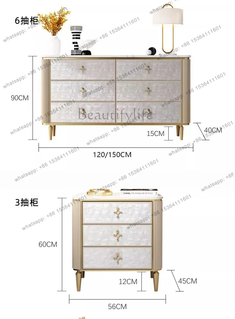 American side cabinet solid wood light luxury shell rock slab decorative partition storage bucket cabinet