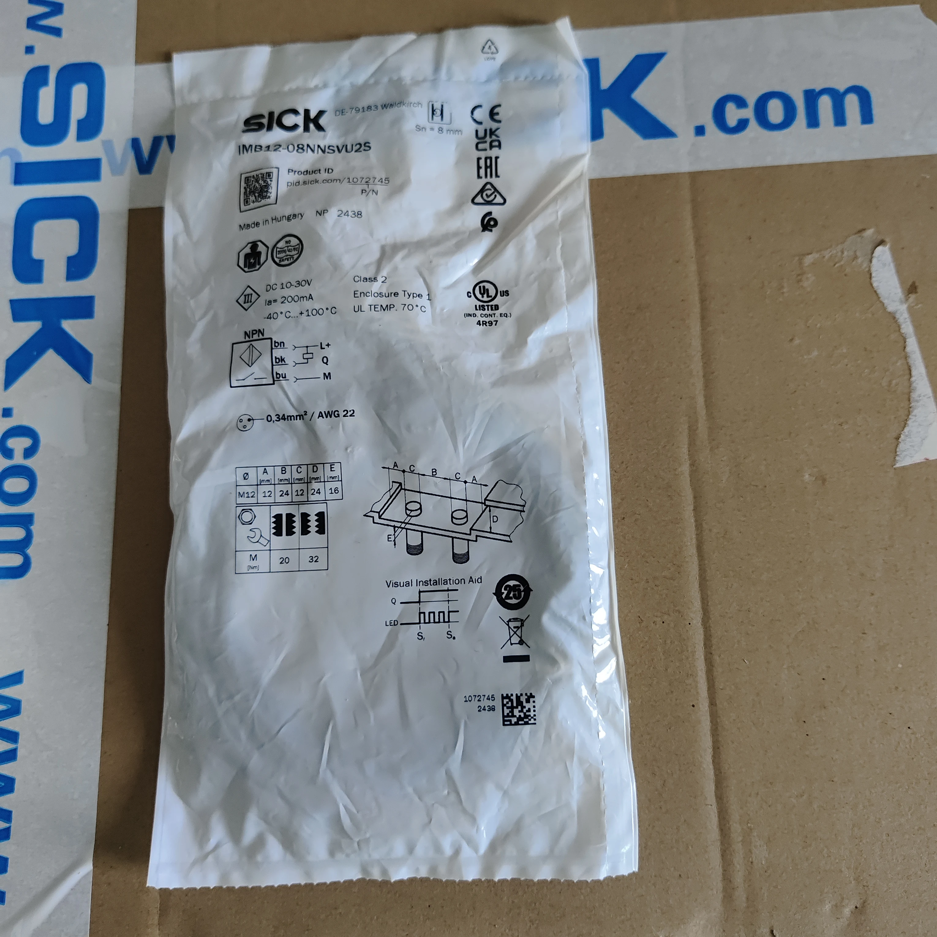 Индуктивный датчик приближения SICK IMB12-08NNSVU2S Номер заказа 1072745, бесконтактный переключатель, новый оригинальный подлинный в наличии