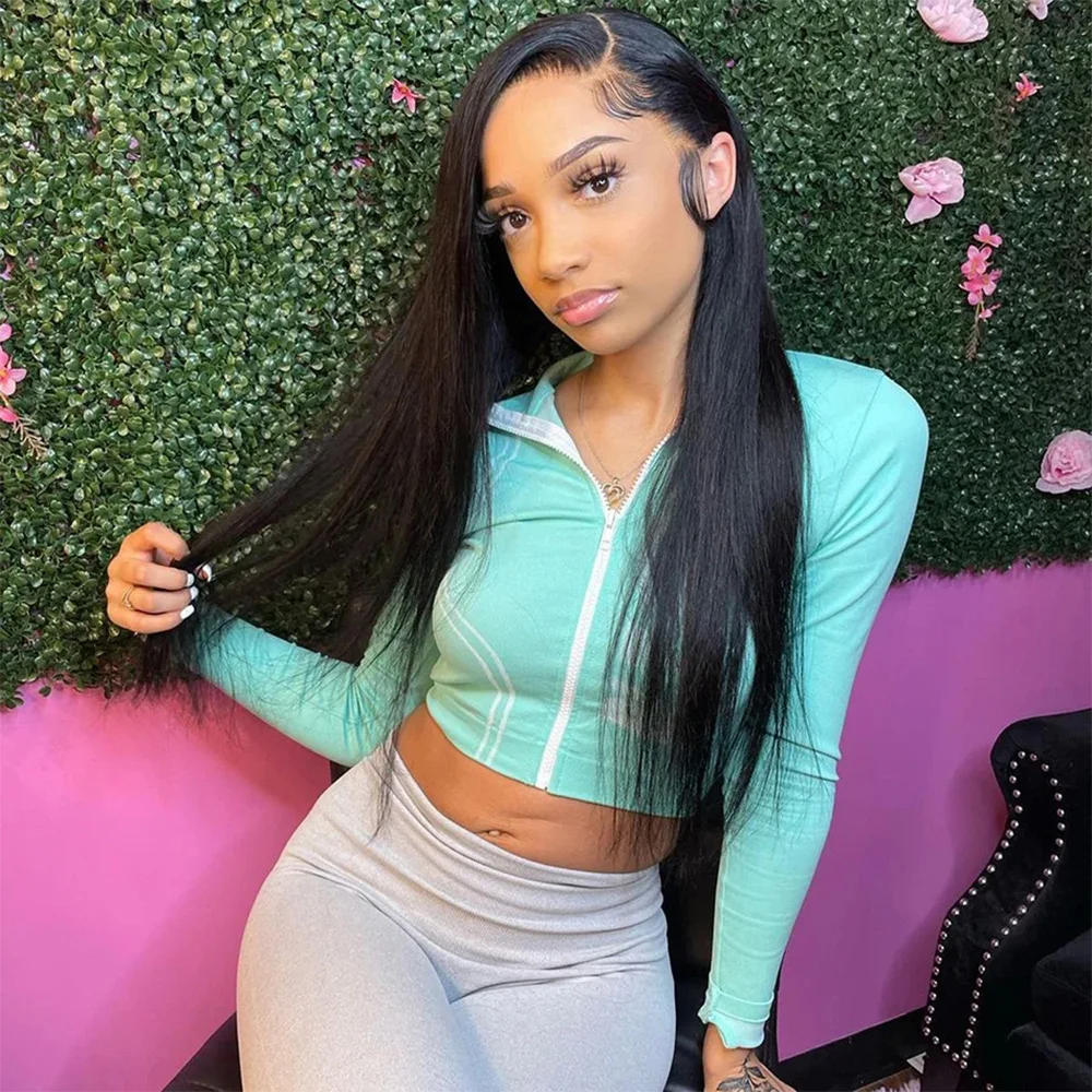 200% Density Bone Straight 7x6 13x6 Hd Transparent Lace Frontal Wig 42 46 Inch Brazilian Pre Plucked 13x4 360 Lace Front Human Hair Wigs For Women