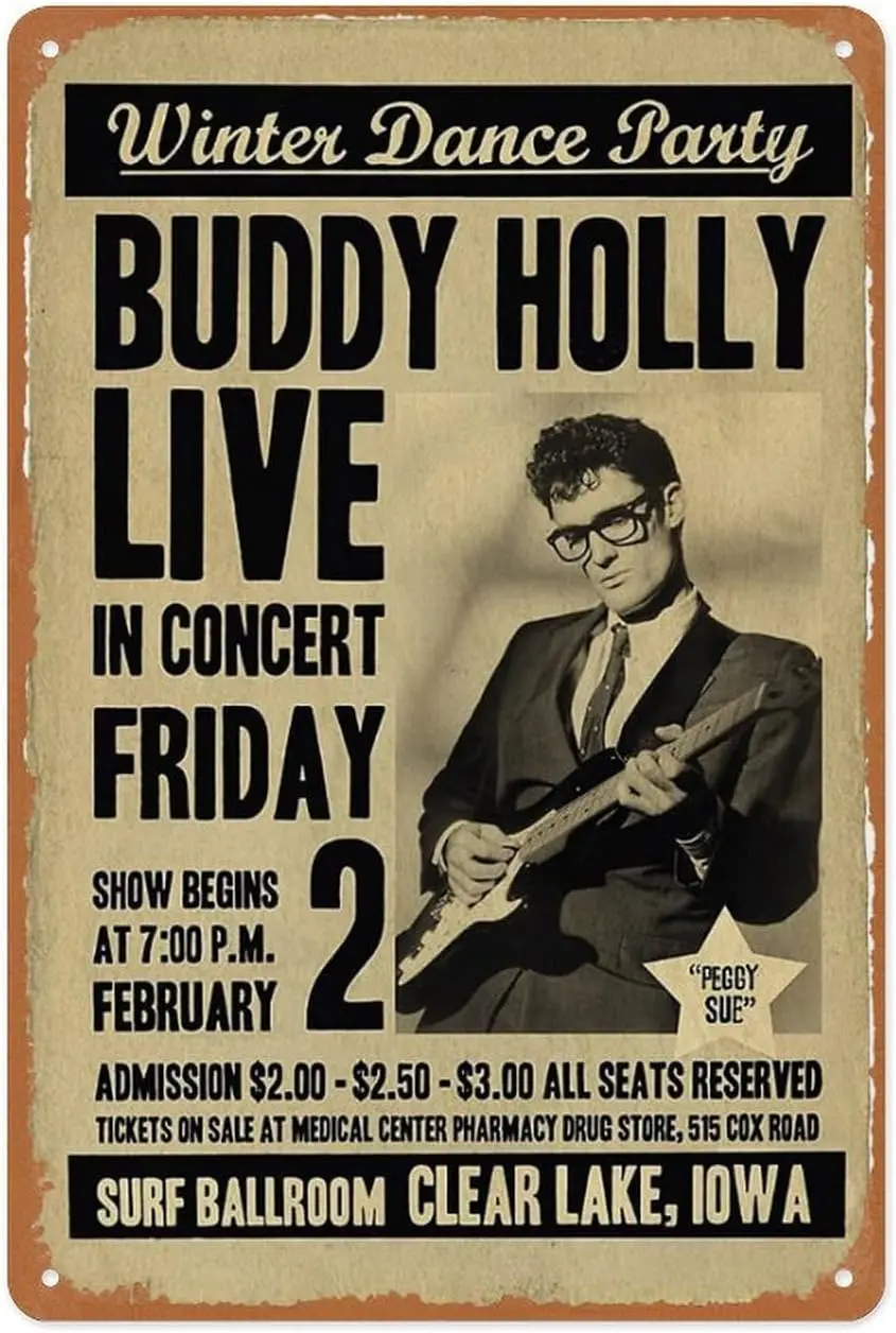 f1,MSGLHDKHR Buddy Holly Concert Poster. Poster es Vintage Metal Sign Home Decor Garage Man Cave Wall Art