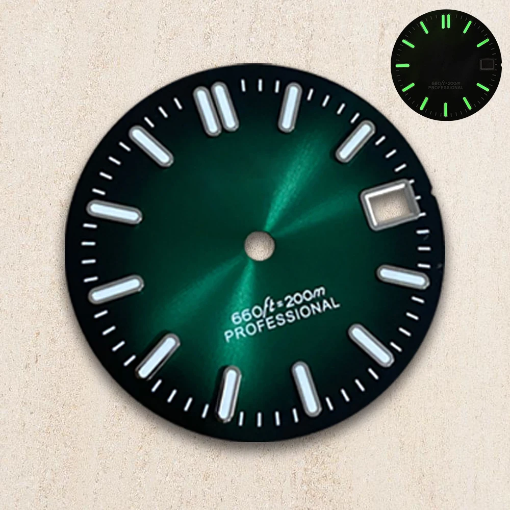 28.5mm S Logo Dial  For NH35/NH36/4R/7S Automatic Movement Green Luminous Watch Modification Accessories