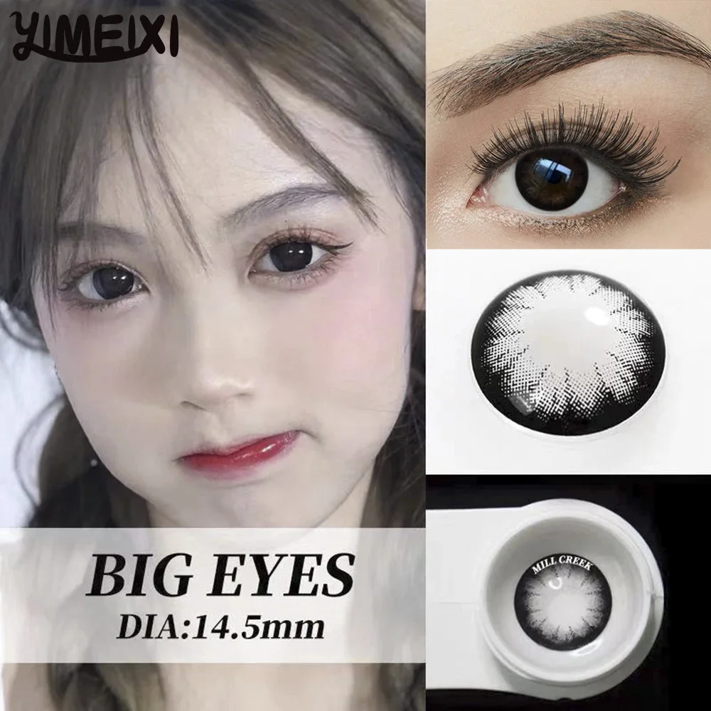 YIMEIXI Myopia Colored Lenses with Diopter High Quality Soft Blue Lens Grey Lens Eyes Make up Beauty Pupil Contact Lenses 1 Pair