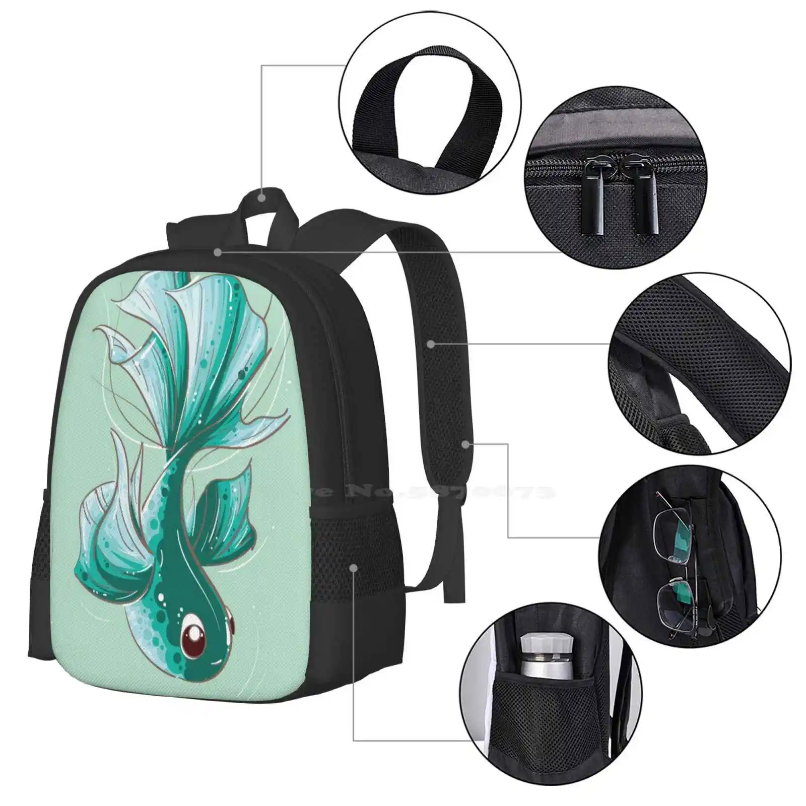 Green Goldfish By Hj Lee New Arrivals Unisex Bags Student Bag Backpack