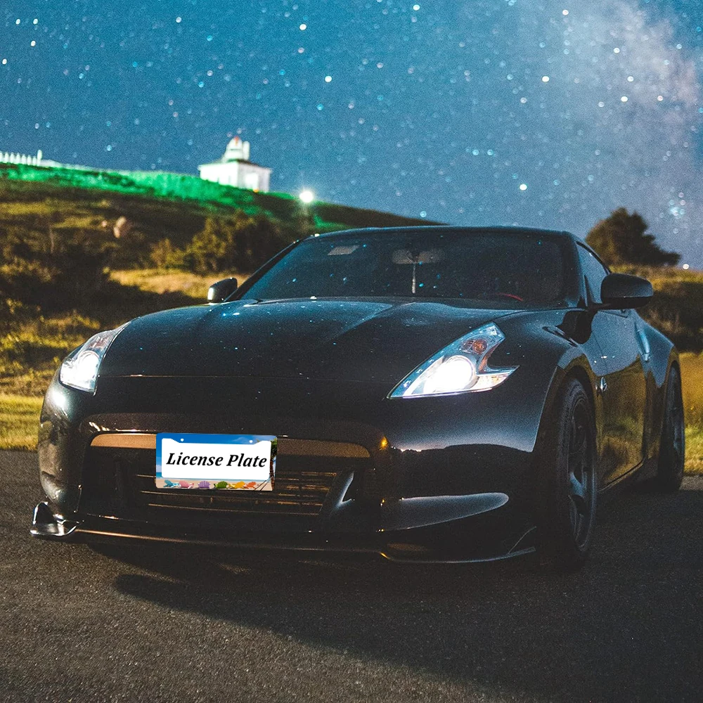 الأزرق الشاطئ المشهد 2-Hole إطار لوحة الرخصة الألومنيوم 6x12 بوصة مع مسامير مجموعة الكرتون متعة سيارة ديكور هدية الولايات المتحدة الحجم القياسي #6