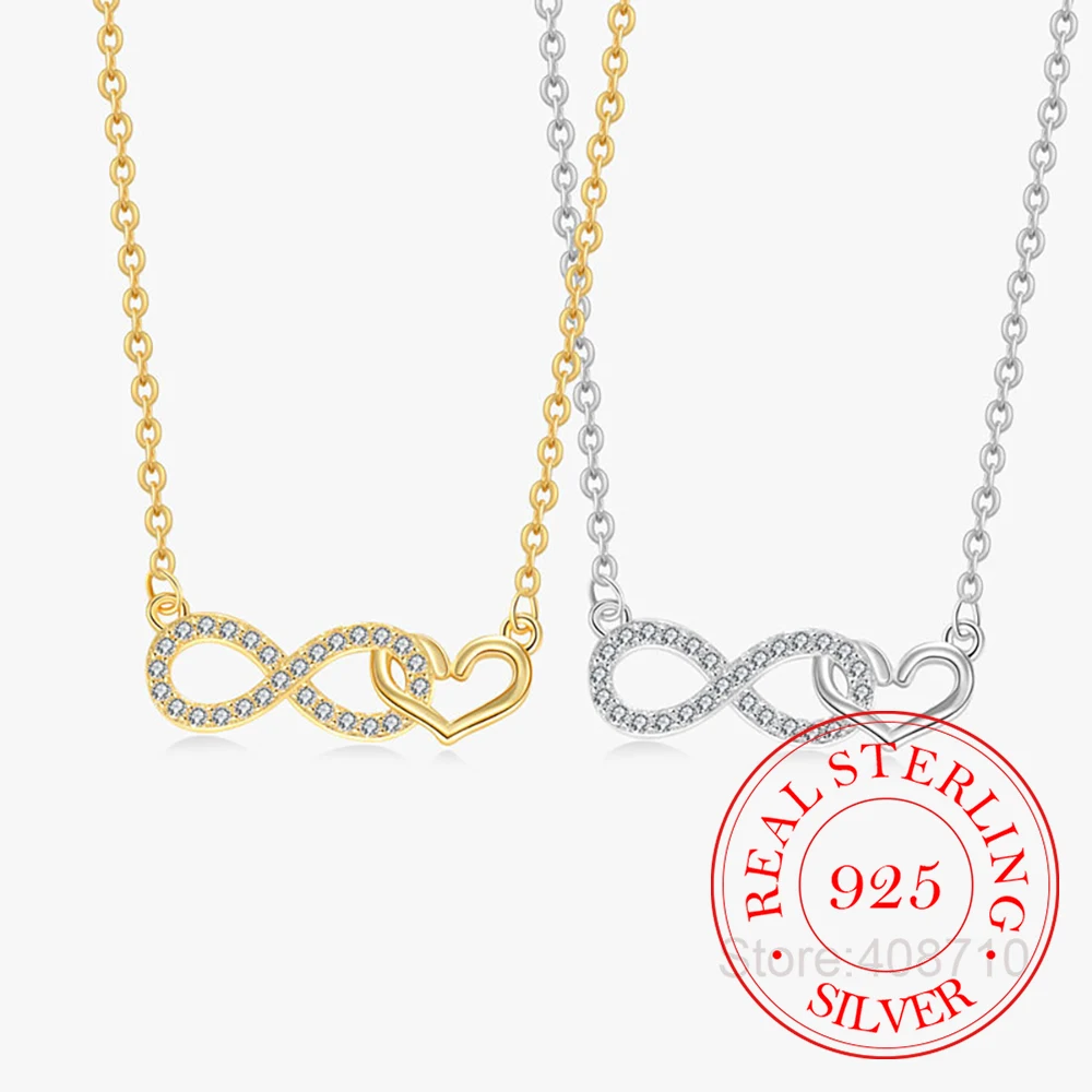925 Sterling Silver Jewelry Luxury Crystal Infinity Symbol Necklace Pendant for Women Wedding Party Jewelry Girls Friends Gift