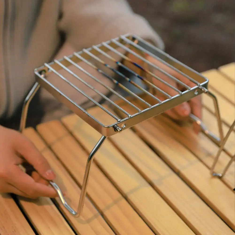 Outdoor Stainless Steel Stove Holder Foldable Portable Camping BBQ Campfire Gas Cooking Stove Stand Supplies Y4Z9