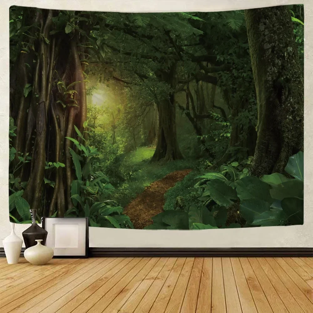 Printed wall hanging forest waterfall tapestry landscape home decoration cloth room wall decoration blanket beach mattress sheet