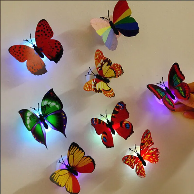 12PCs Multicolor Luminous 3D Butterfly Night Light Wall Sticker Paste Butterfly Decorative Light Random Style And Color