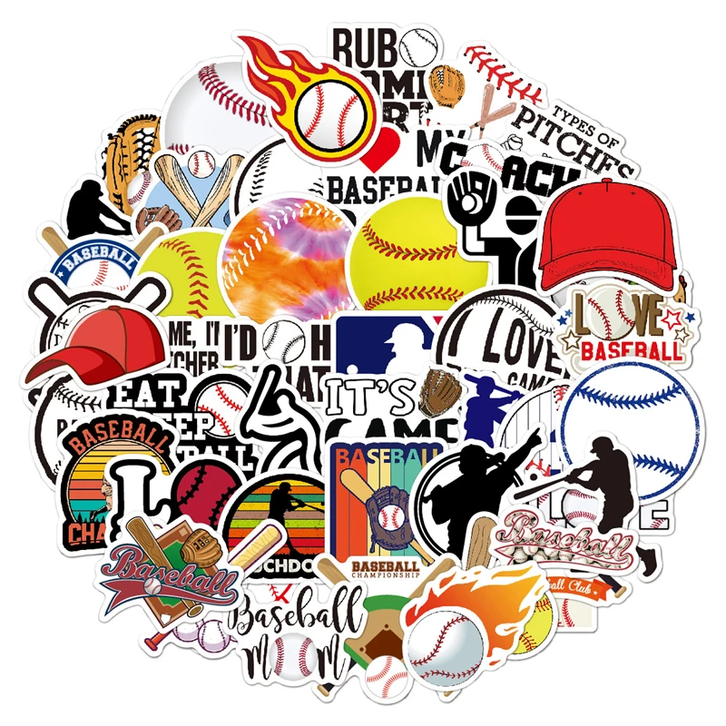 50 Pcs Baseball Stickers Cute Sports Stickers Vinyl Waterproof Decals for Snowboard Laptop Water Bottles Phone Guitar