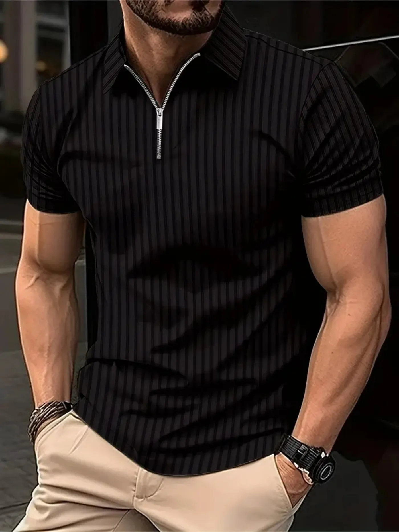 2024 Best-Selling Men\'s Short-Sleeved POLO Shirt Elastic Breathable Lapel T-Shirt Shirt Casual Fashion Summer Men\'s Top