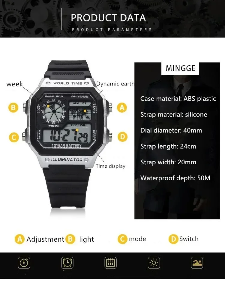 Reloj Digital militar para hombre, cronógrafo luminoso, resistente al agua, ultrafino, electrónico