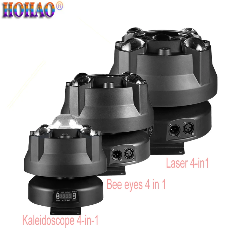 HOHAO New Arrival Ktv Bar Stage Effect Light 4-in-1 Laser Bee-Eye Kaleidoscope Rotation Effect Remote Dmx512 Sound Master