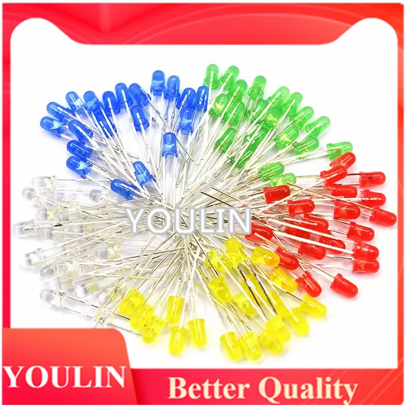 1000pcs F3 red hair red 3mm red green yellow blue orange indicator light direct inserted led light beads light emitting diode