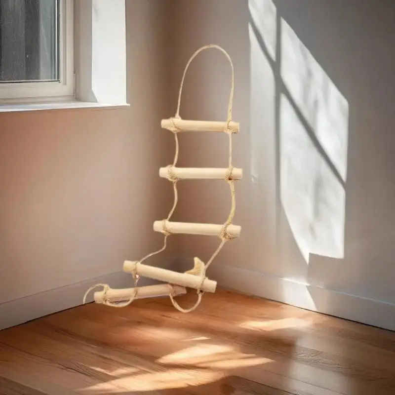 Escalera colgante de cuerda de cáñamo de madera en miniatura para casas de muñecas, modelo de escena de jardinería, accesorios para casa de muñecas, 1 Uds.