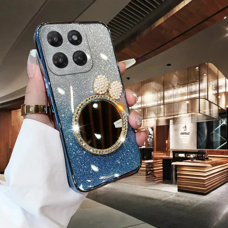 Skinlee Case for Moto G87 G Max 5G Luxury Glitter With Pearl Lanyard Case For Moto G87 G Max 5G Mirror Cover