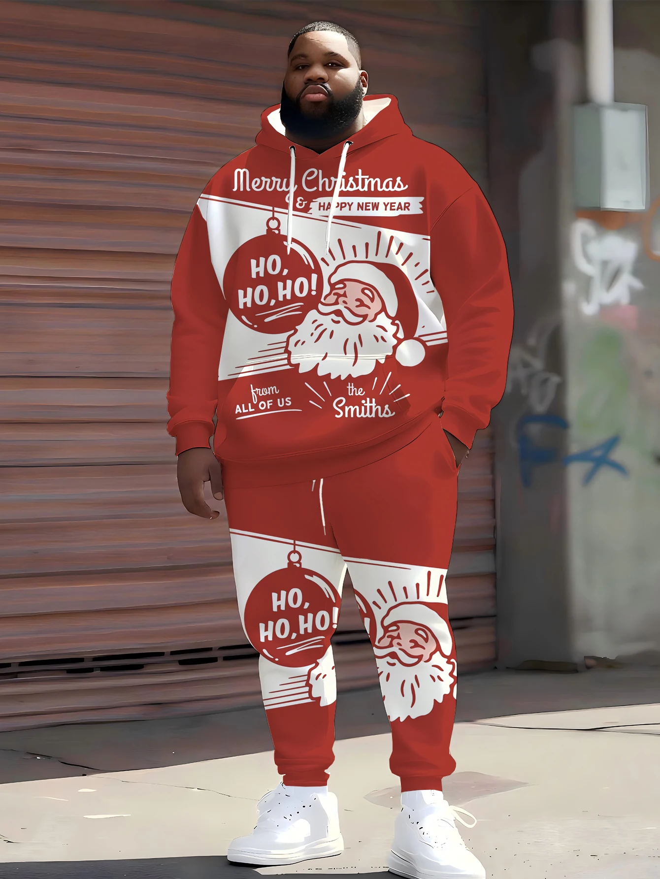 

2025 Trendy Oversized Hoodie & Joggers - Color-Block Santa Design, Streetwear