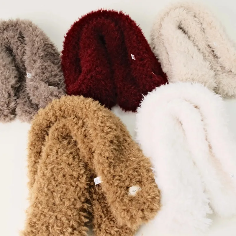 

New Year and Spring Festival special imitation lamb wool scarf for women winter furry solid color scarf to keep warm