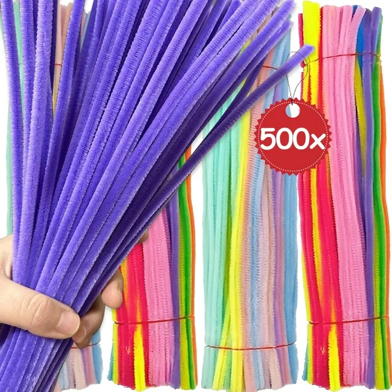 10/500x Colorful Chenille Stems Pipe Twist Stick Hair Strip DIY Craft Educational Toys Cleaners Plush Tinsel Xmas Party Gifts