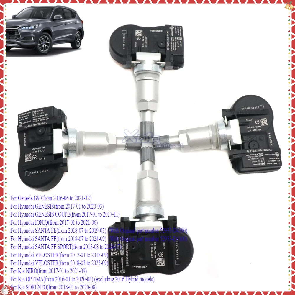 

Tire Pressure Monitor Sensor 52933-D9100 For Genesis G90 TPMS for Hyundai IONIQ SANTA FE VELOSTER Kia NIRO SORENTO 433Mhz
