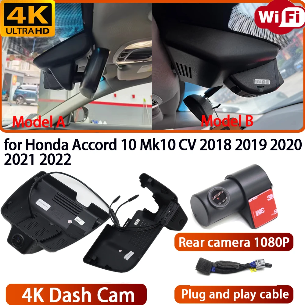 for Honda Accord 10 Mk10 CV 2018 2019 2020 2021 2022 Video Recorder 4K Lens DVR Dash Cam Wifi OEM Camera 170° Wide Angle