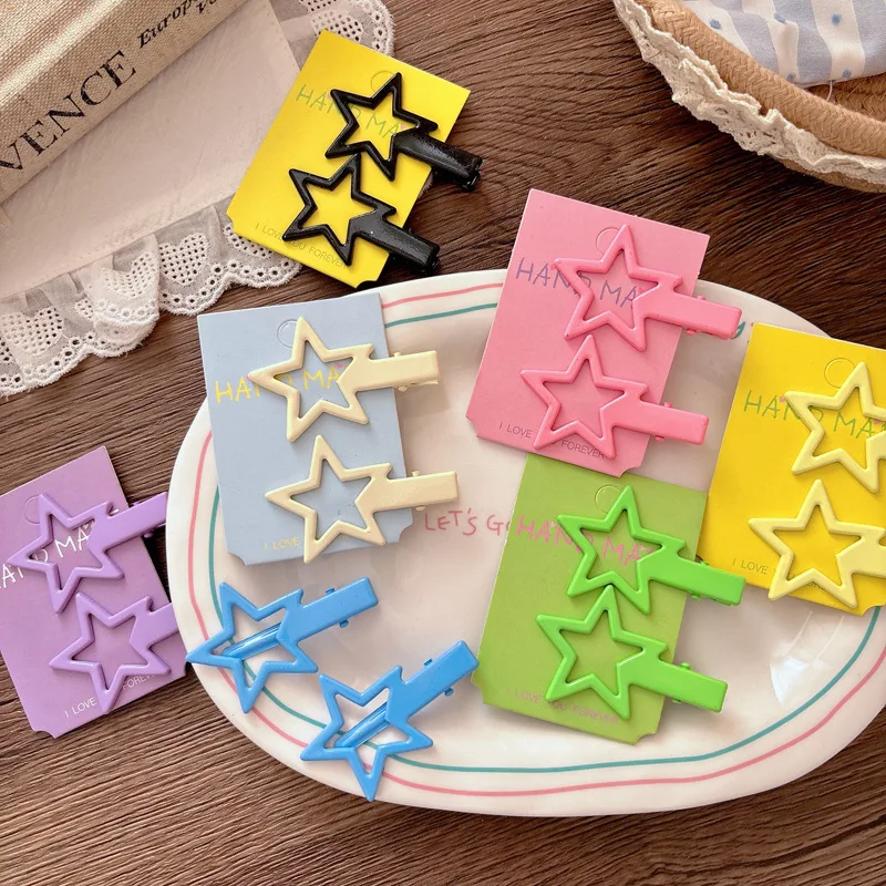 Star Hair Clips Cutout Hollow Five Point for Kids Candy Color Y2K Fun Daily Party Wear Resin Premium Durable Lightweight