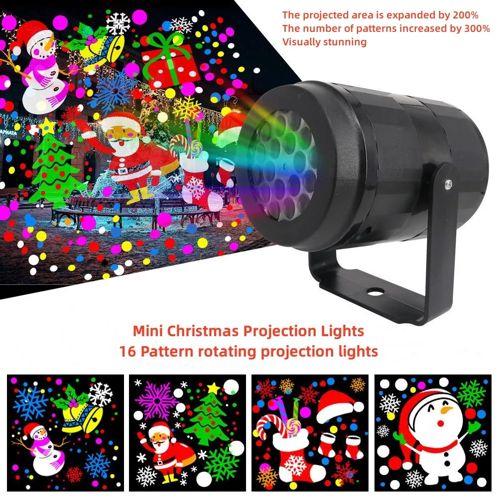 LED Snowflake Projector 16 Pattern Projector Night Light 360° Rotating Projection Lamp Home Christmas Festivals Party Decoration