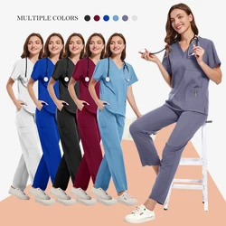 Surgical Set Women Pet Hospital Scrub Uniforms Suits Unisex Solid Color Surgical Gown Pocket V-neck Jogger Suits Wholesale Price