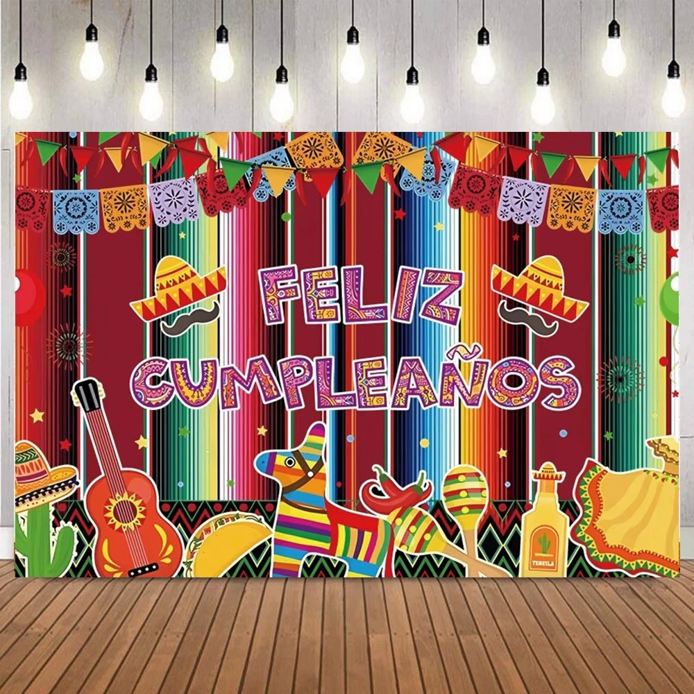 Mexican Fiesta Themed Photo Backdrop Colorful Stripes Flowers Paper-cut Cinco De Mayo Party Decoration Photography Background